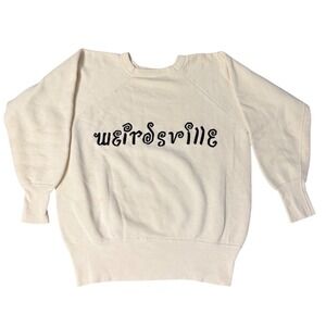 Vintage 1950s Hanes Wind Shield Weirdsville Chain Stitch Sweatshirt Cream Large